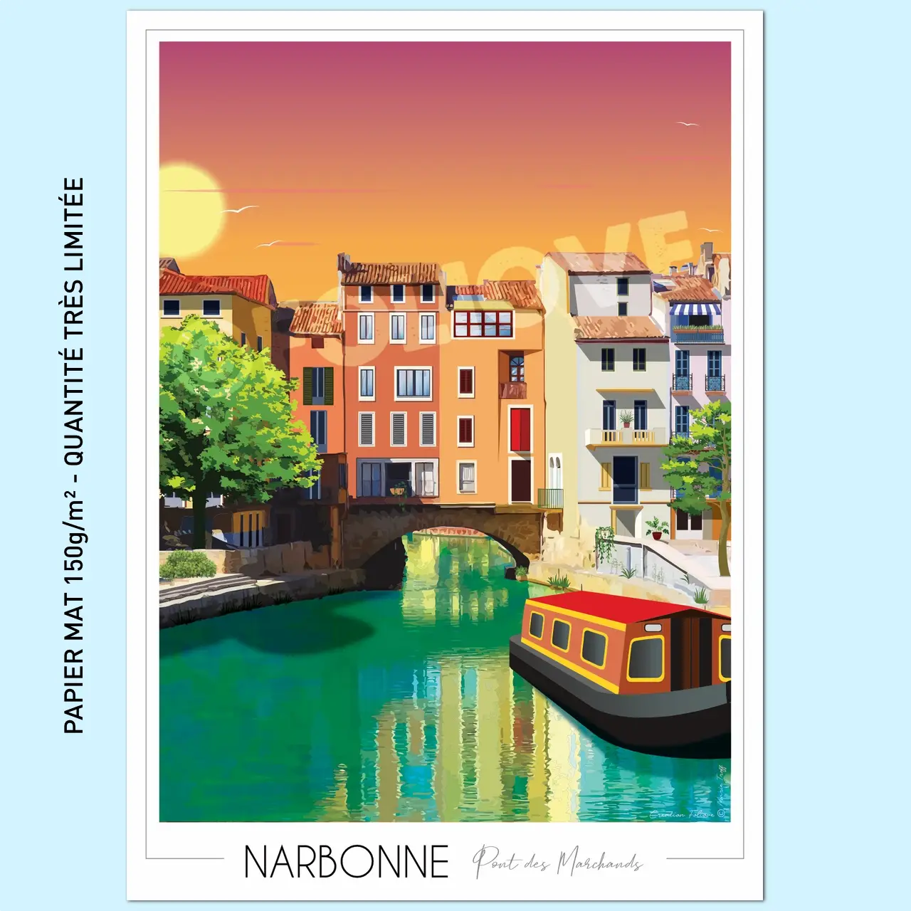 Affiche Narbonne Pont des Marchands 50x70cm | 150G