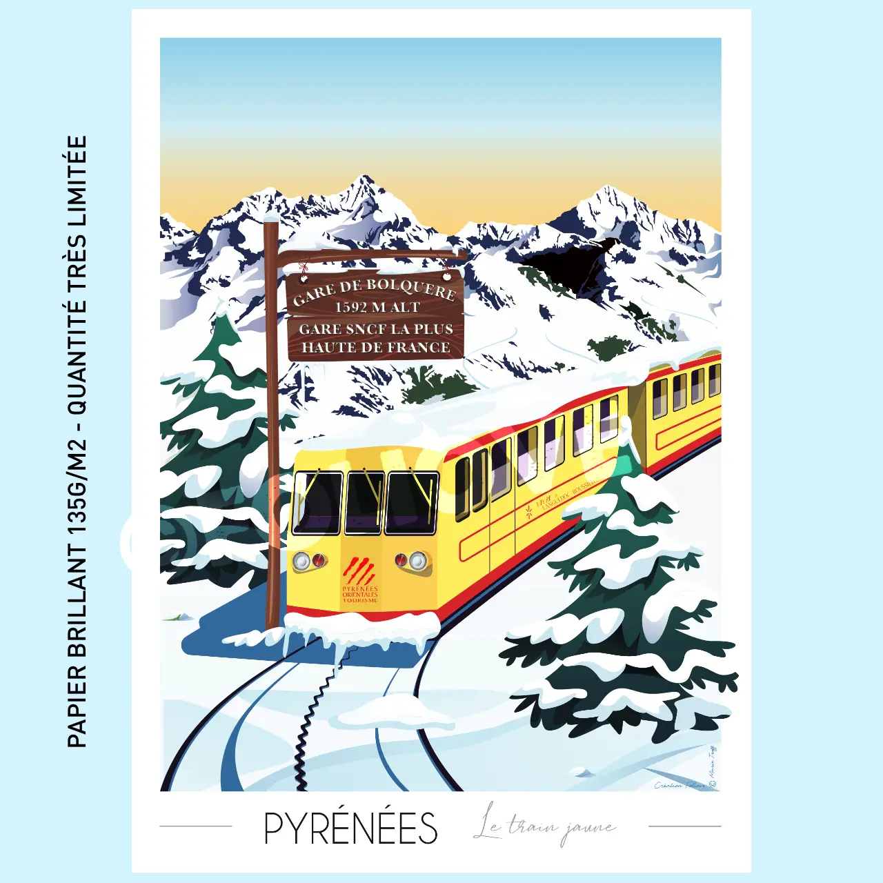 Affiche Pyrénées Train Jaune 30x42 cm | 135g