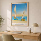 Affiche de voyage Barques Catalanes, bateaux colorés sur plage, tirage limité, imprimé en France