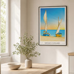 Affiche de voyage Barques Catalanes, bateaux colorés sur plage, tirage limité, imprimé en France