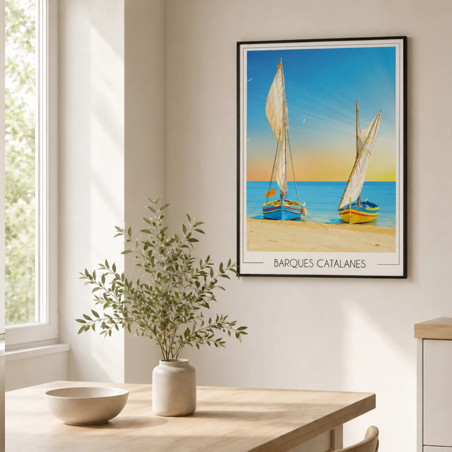 Affiche de voyage Barques Catalanes, bateaux colorés sur plage, tirage limité, imprimé en France