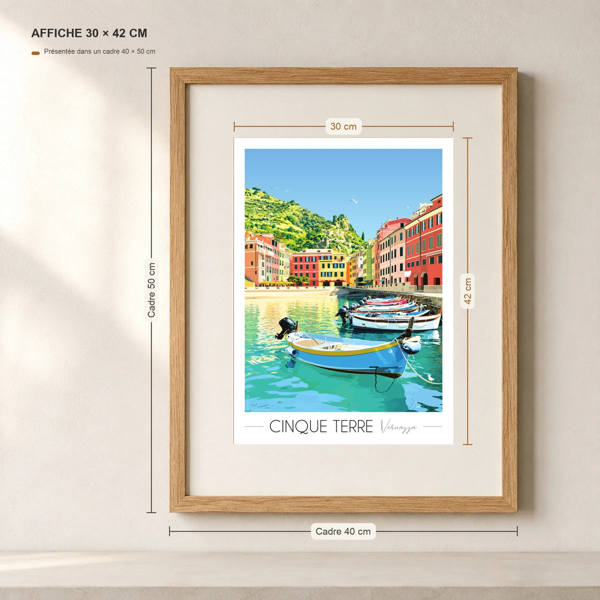 Affiche Italie Cinque Terre A3 dans un cadre 40x50 cm