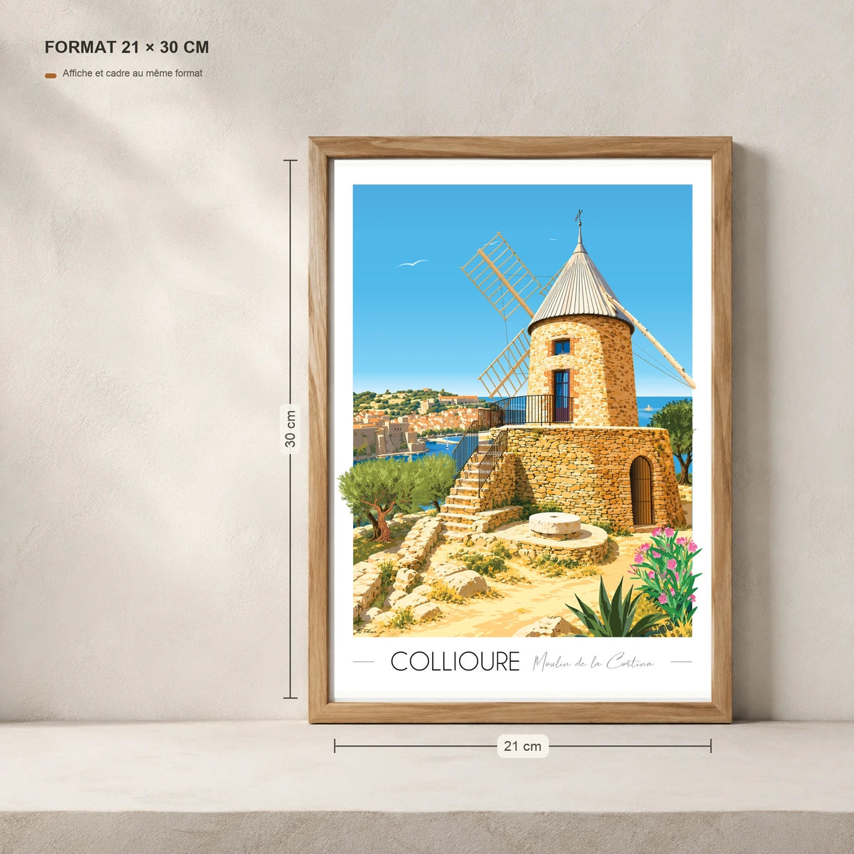 Affiche du moulin de Collioure A4 dans un cadre 21x30 cm