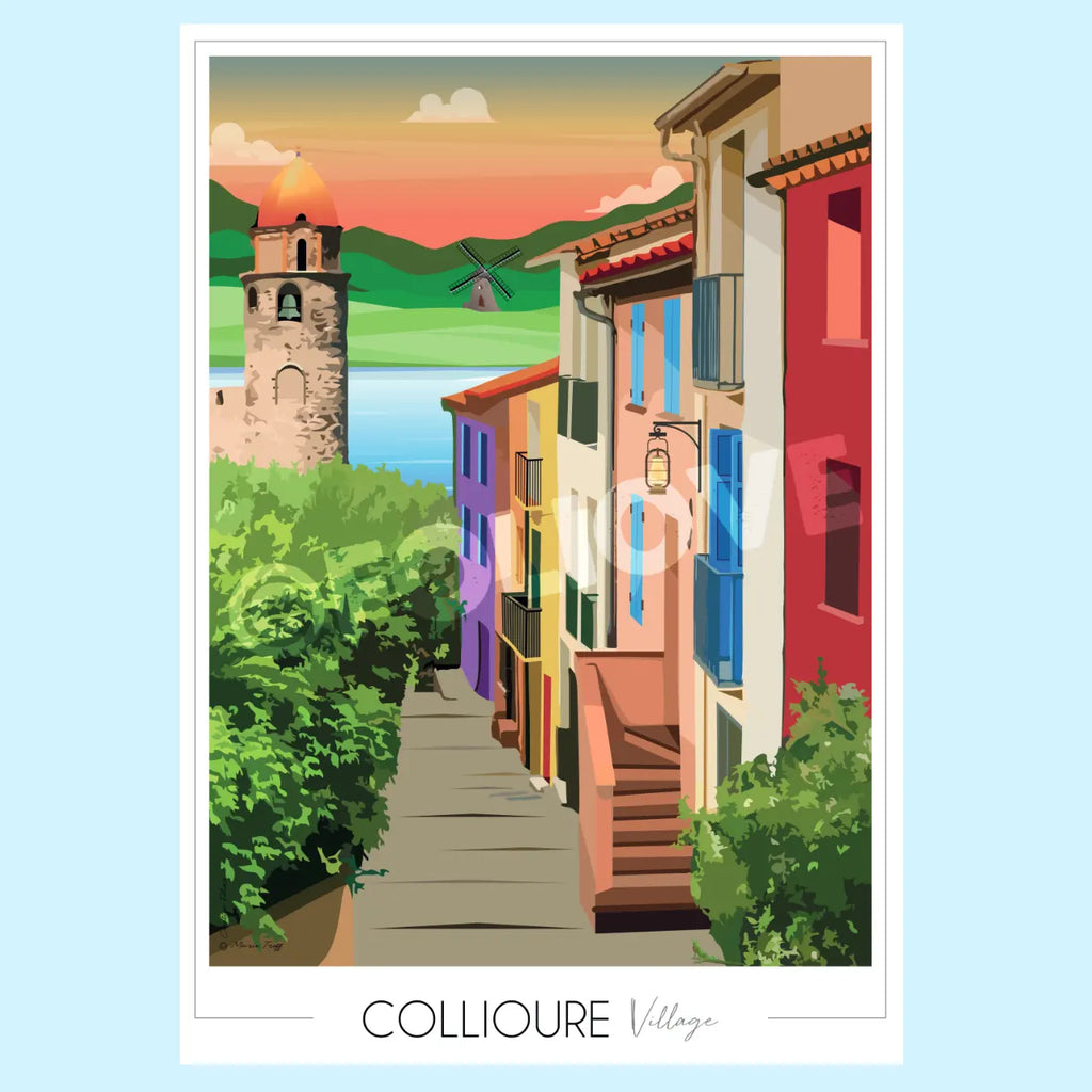 Poster Collioure Village illustré par Marie Troff pour Foliove