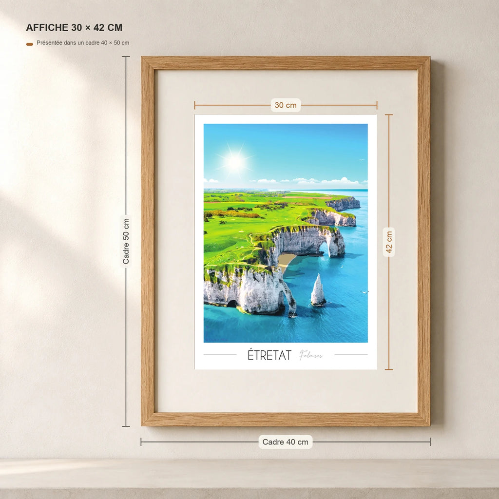 Poster A3 d'étretat dans un cadre bois 40x50 cm
