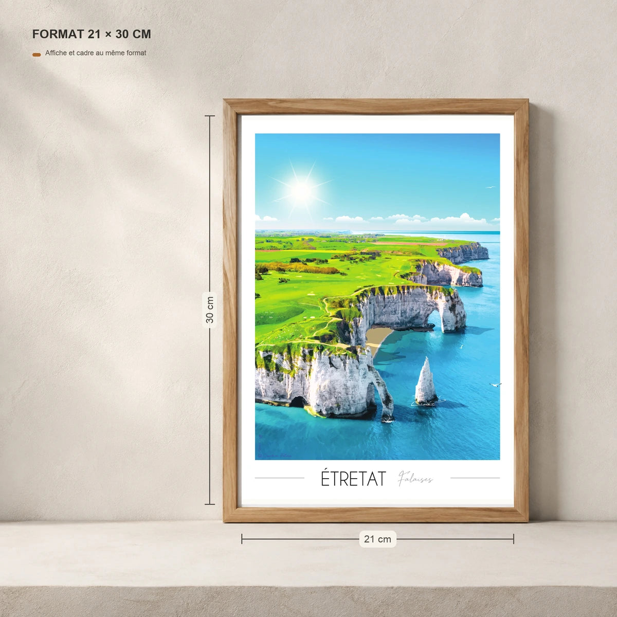 Poster A4 d'étretat dans un cadre bois 21x30 cm