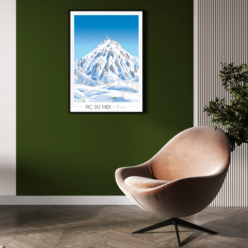 Décoration de salon avec l'affiche Pic du Midi de Bigorre. 
