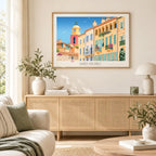Poster XXL de Saint-Tropez dans un cadre en bois en décoration murale méditerranéenne