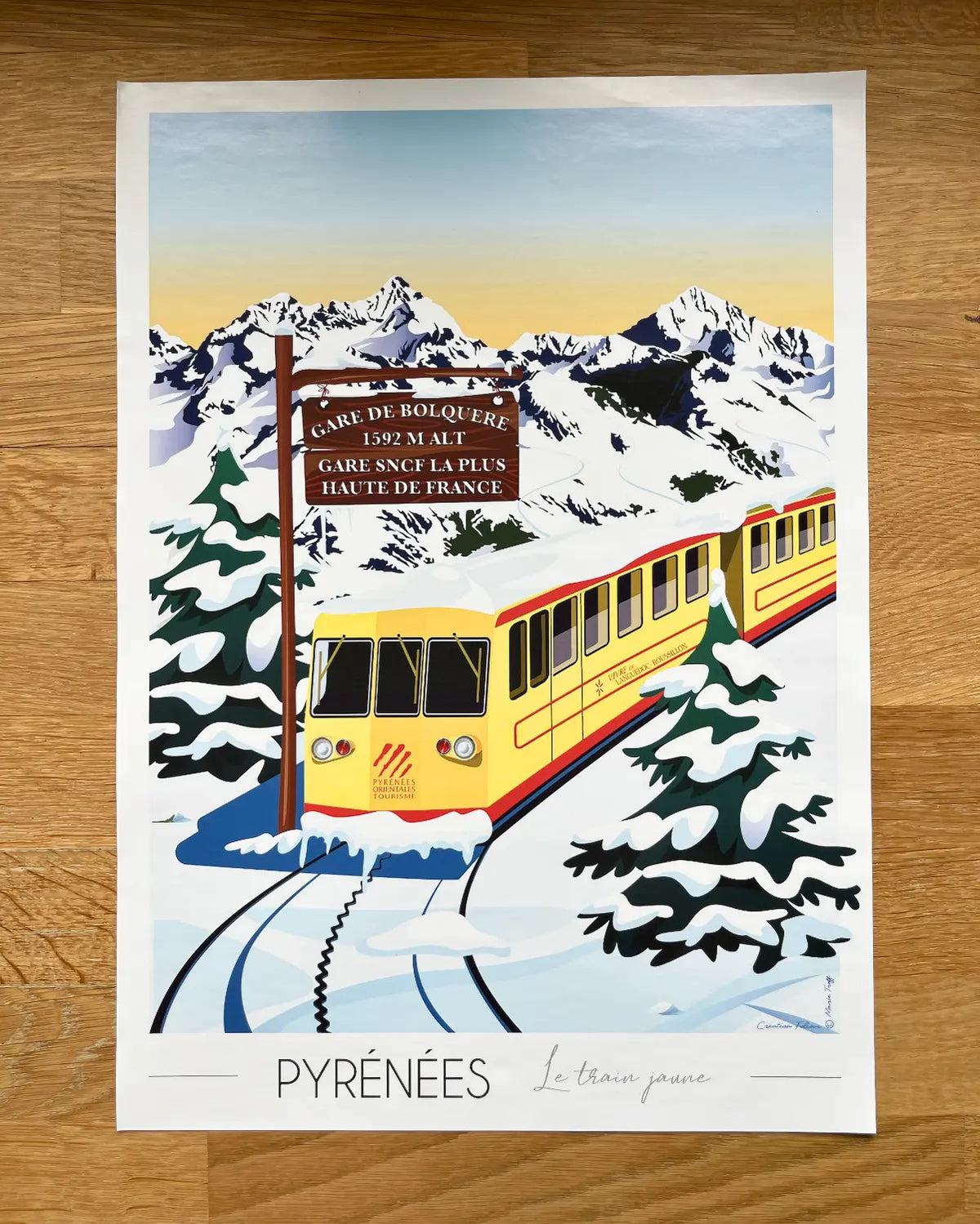 Póster Pirineos Tren Amarillo 30x42 cm | 135 g