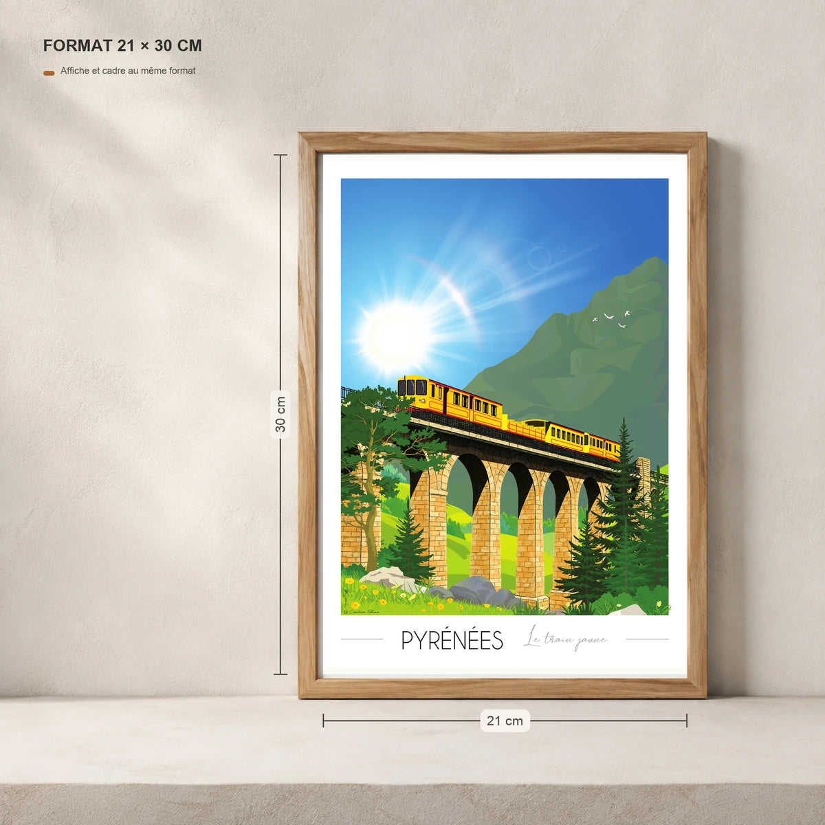 Train Jaune des Pyrénées au format A4 dans un cadre 21x30 cm
