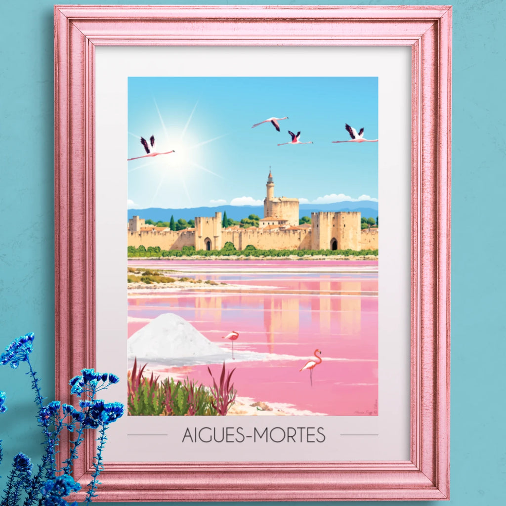 Illustration aigues-mortes dans un cadre rose