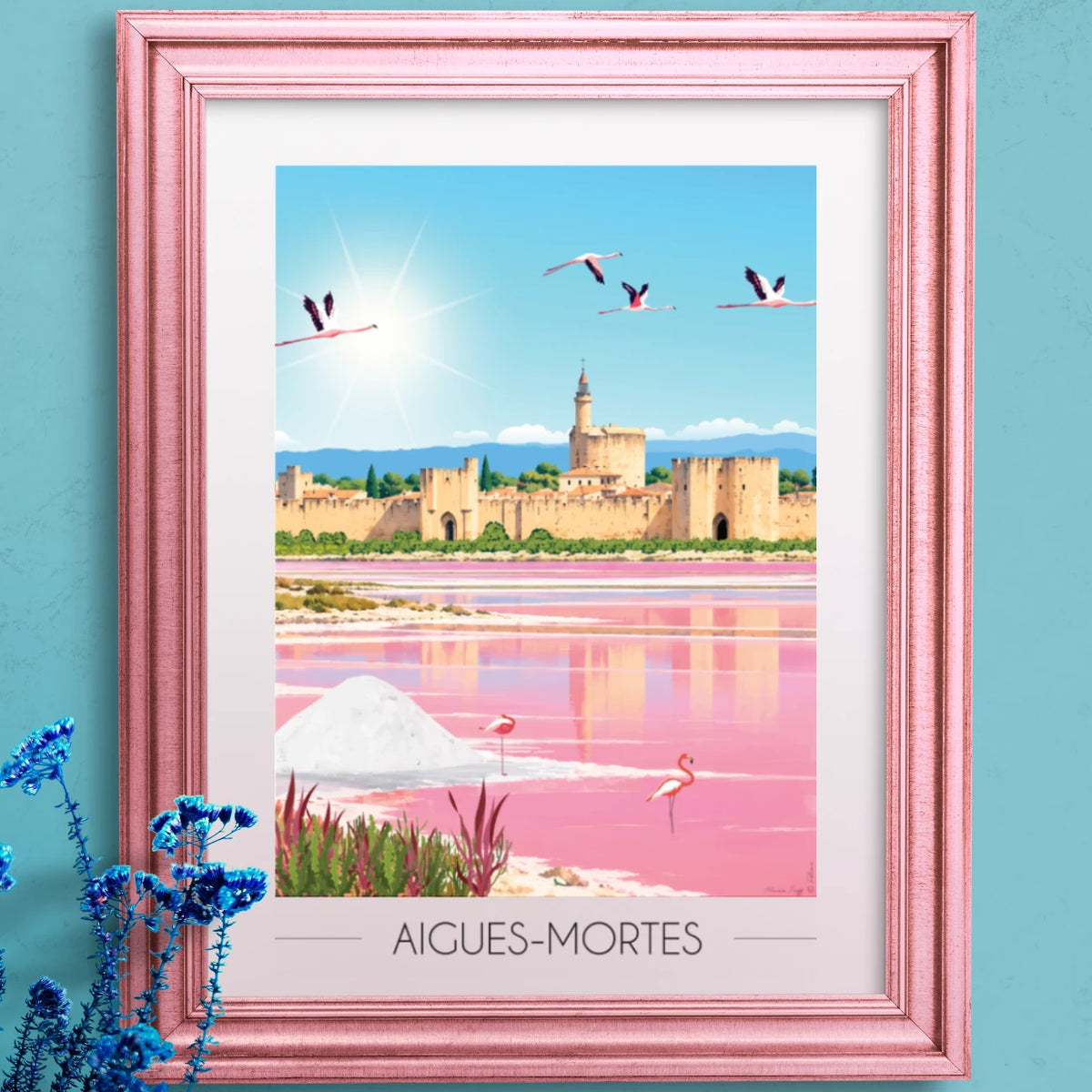Illustration aigues-mortes dans un cadre rose