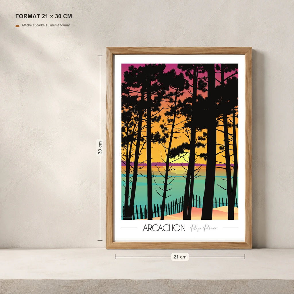 Plage Pereire sur le Bassin d'arcachon en affiche A4 dans un cadre 21x30 cm