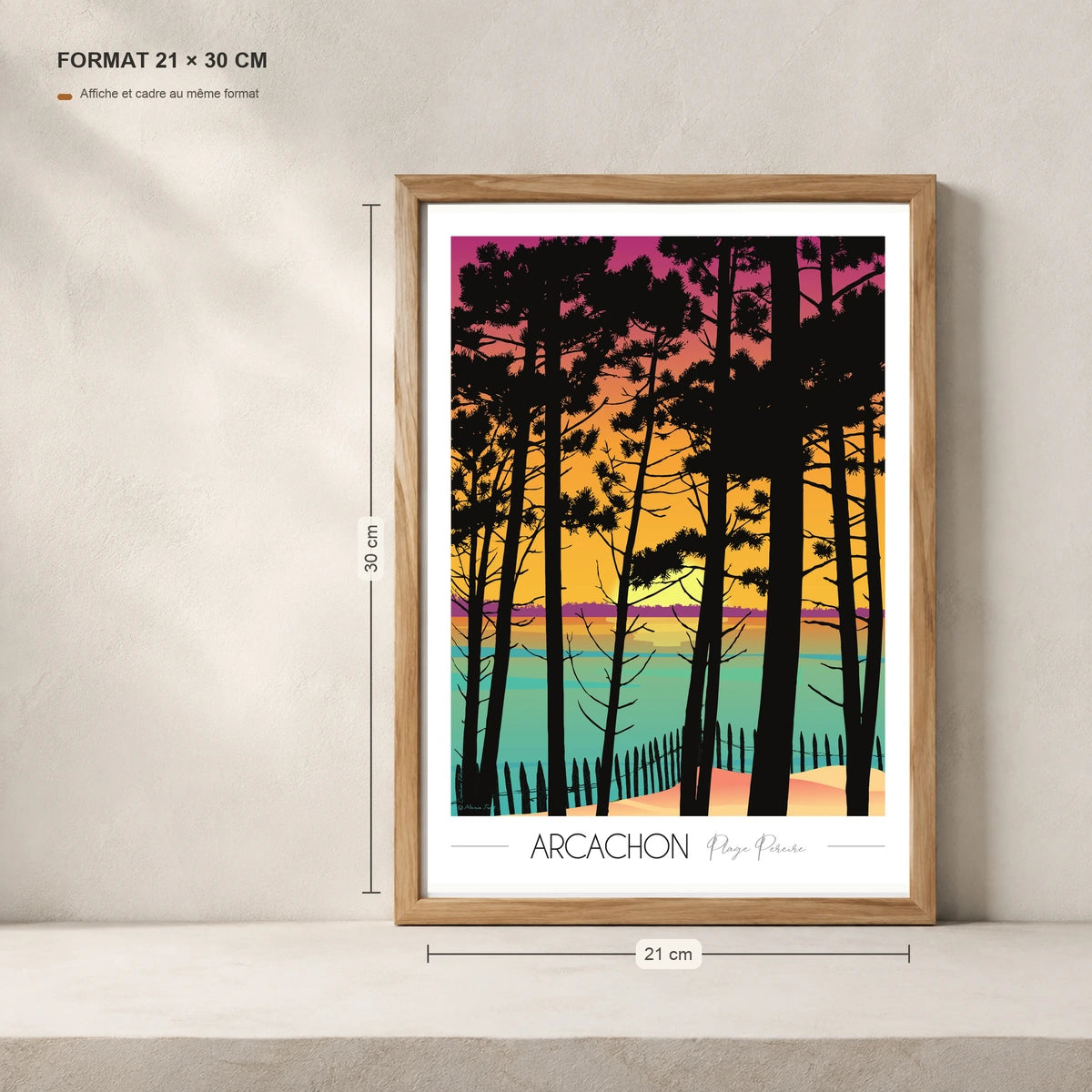Plage Pereire sur le Bassin d'arcachon en affiche A4 dans un cadre 21x30 cm