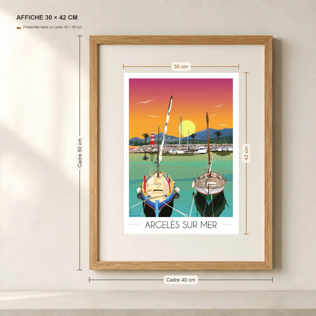 Affiche A3 d'Argelès sur mer port dans un cadre 40x60 cm