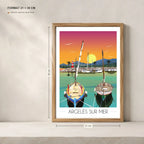 Affiche A4 du port d'Argelès sur mer en cadre 21x30 cm