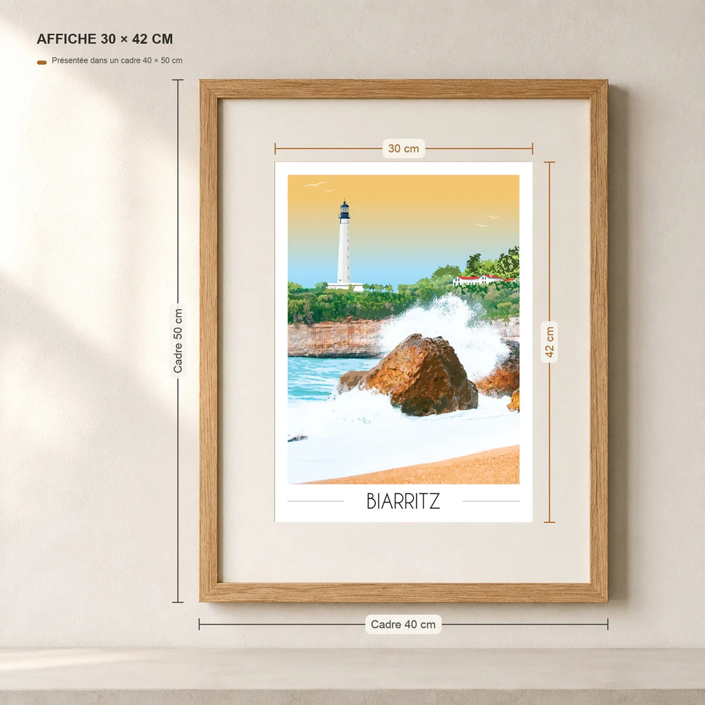 Phare de Biarritz A3 en affiche dans un cadre 40x50 cm