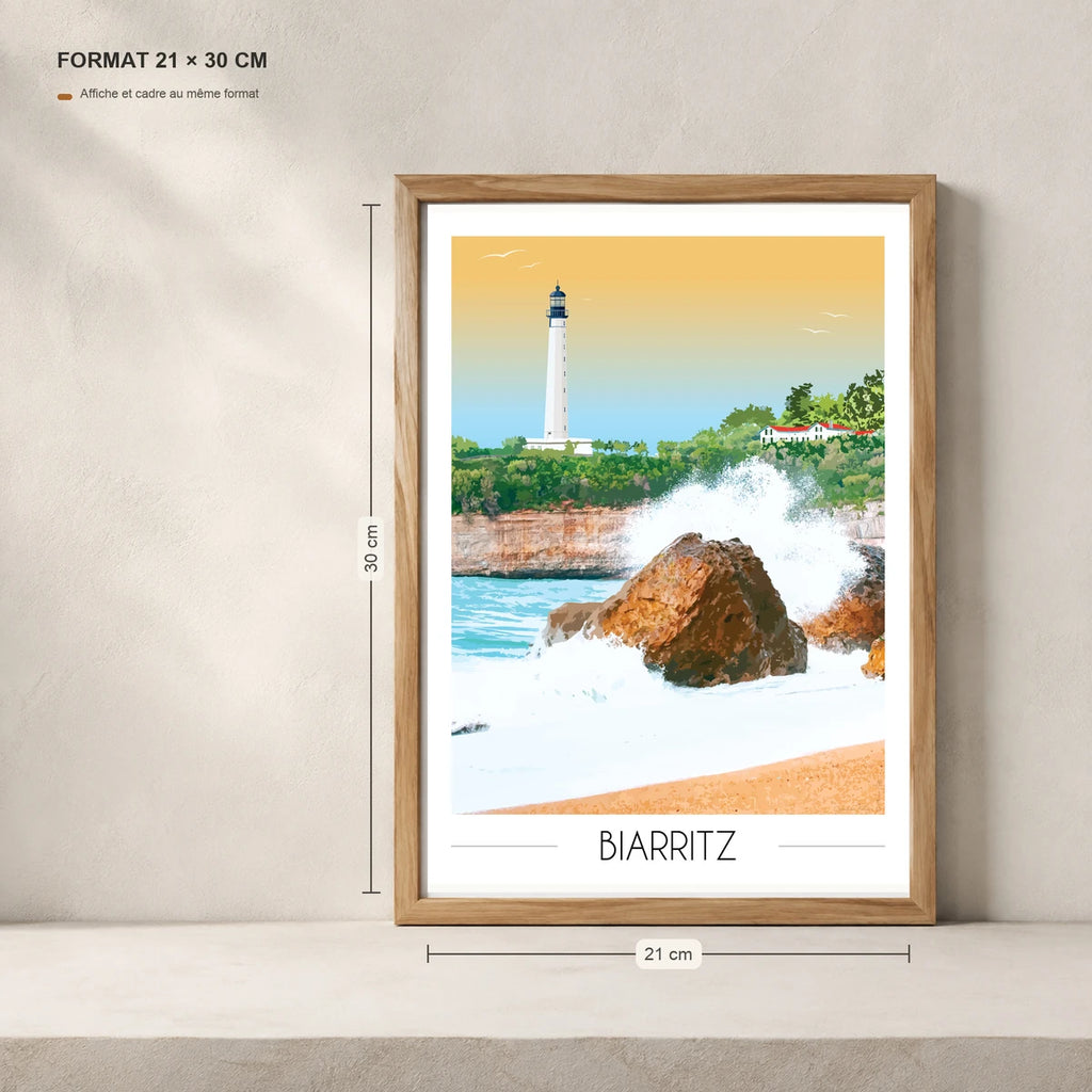 Phare de Biarritz A4 en affiche dans un cadre 21x30 cm