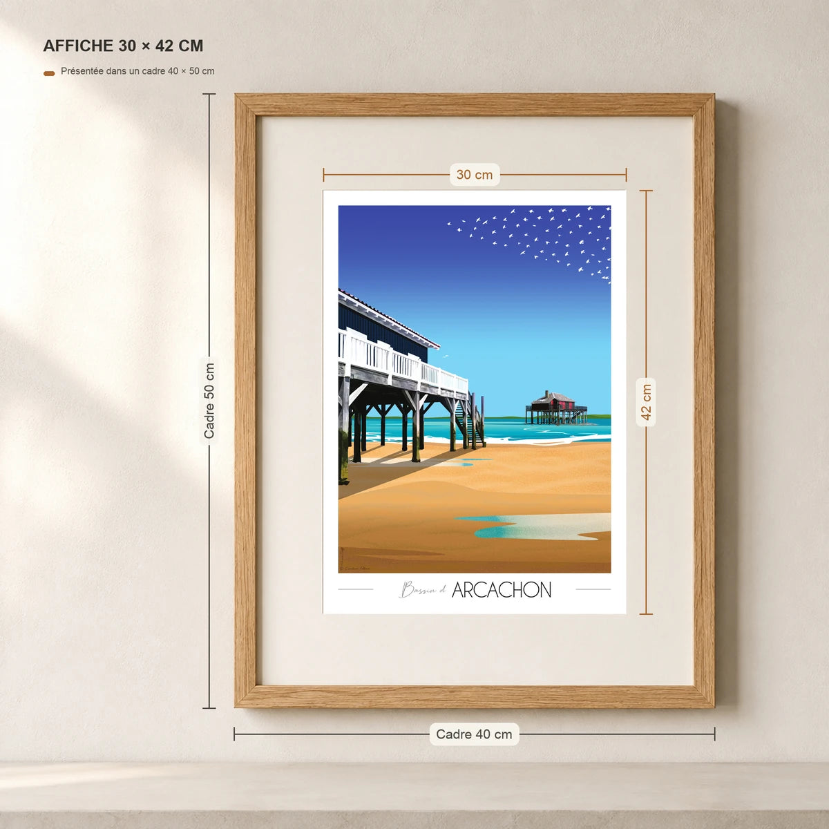 Cabanes tchanquées Arcachon A3 en affiche dans un cadre 40x50 cm