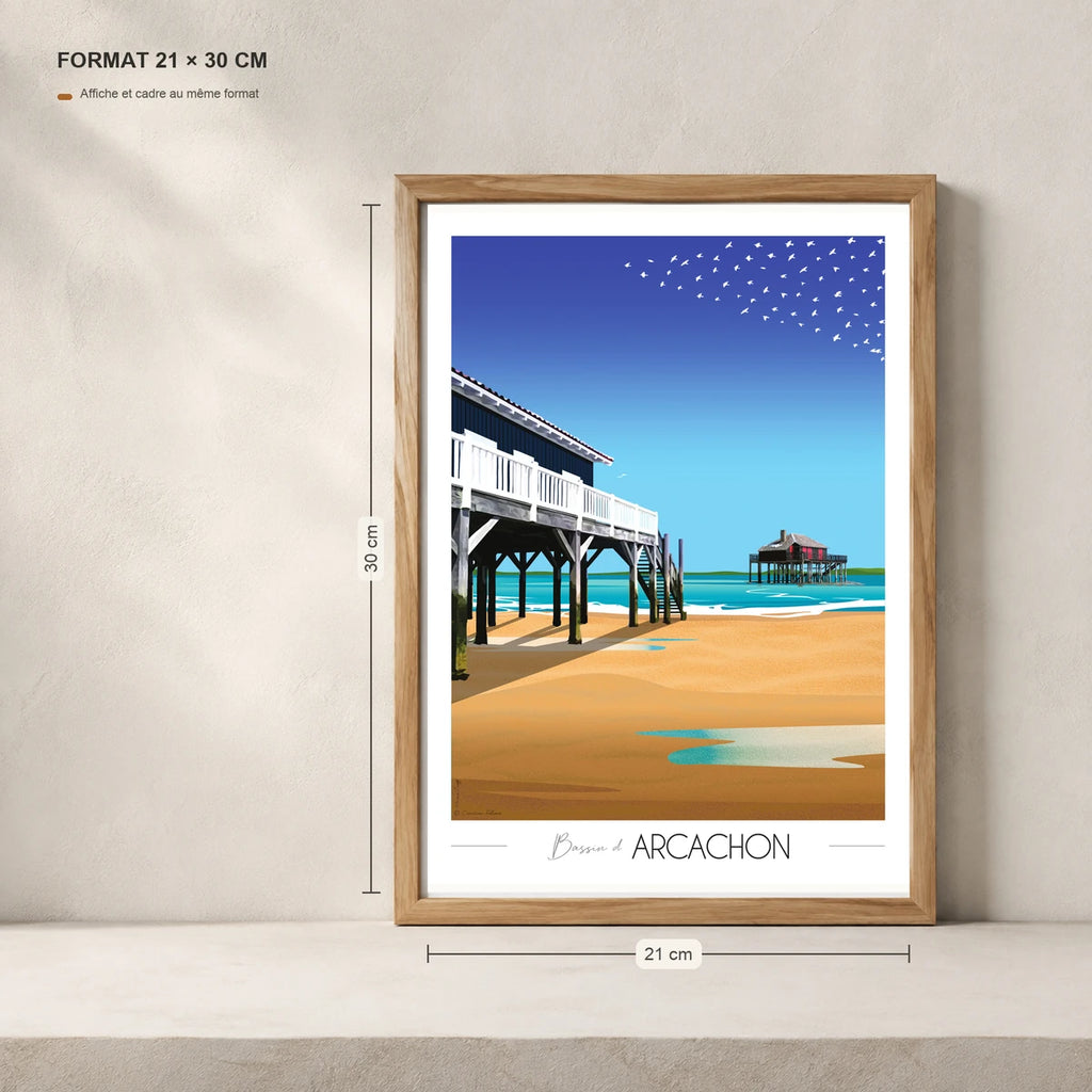 Cabanes tchanquées Arcachon A4 en affiche dans un cadre 21x30 cm