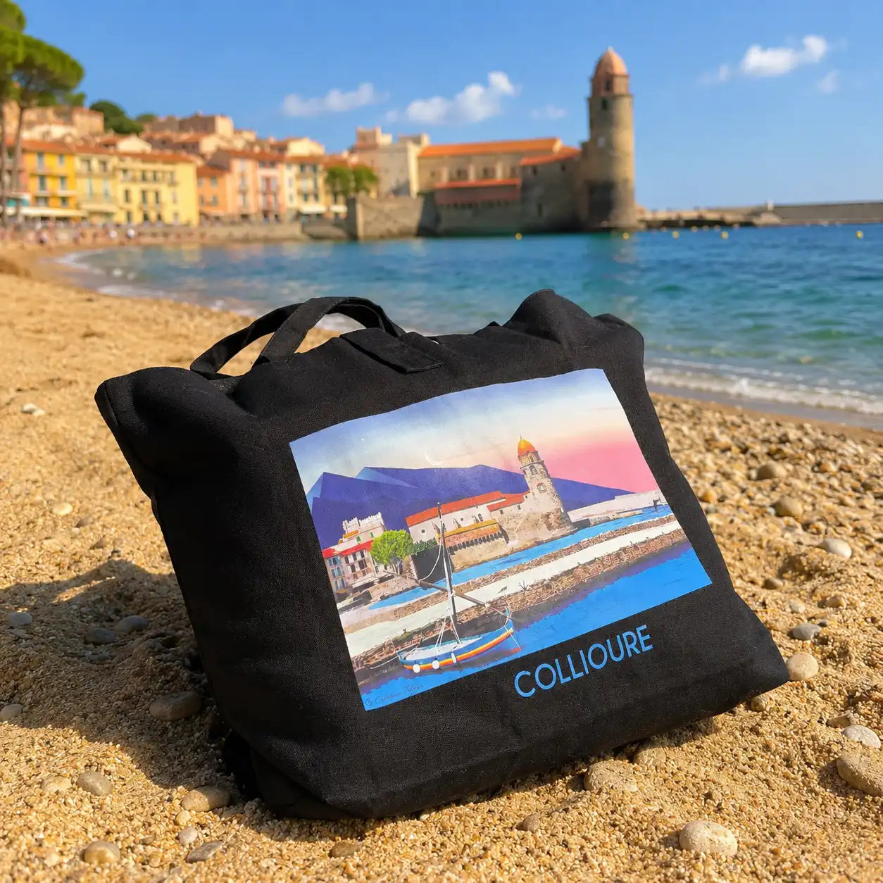 Sac de plage Collioure. Cabas grand format artisanal