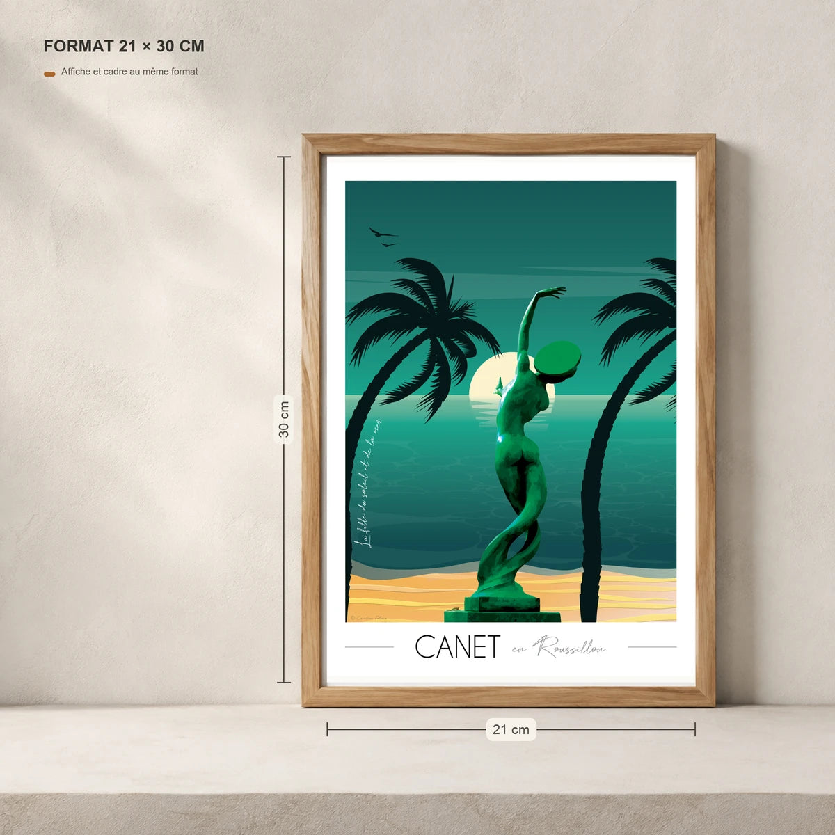 Canet en roussillon statue affiche A4 dans un cadre 21x30 cm
