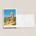 Carte postale du Moulin de la Cortina de Collioure. Illustration dessinée en Occitanie et imprimée en france. 