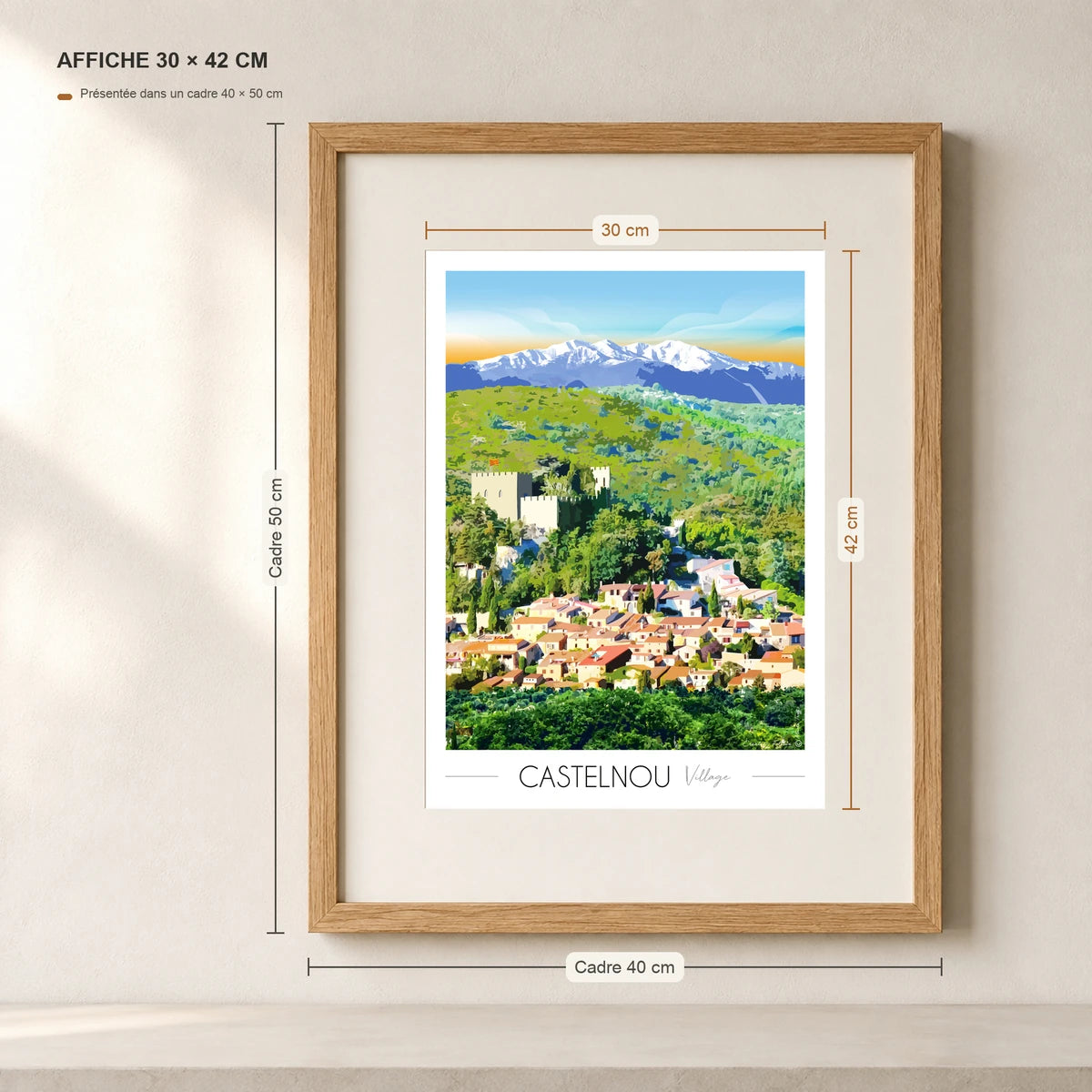 Castelnou Pyrénées Orientales affiche A3 dans un cadre 40x50 cm