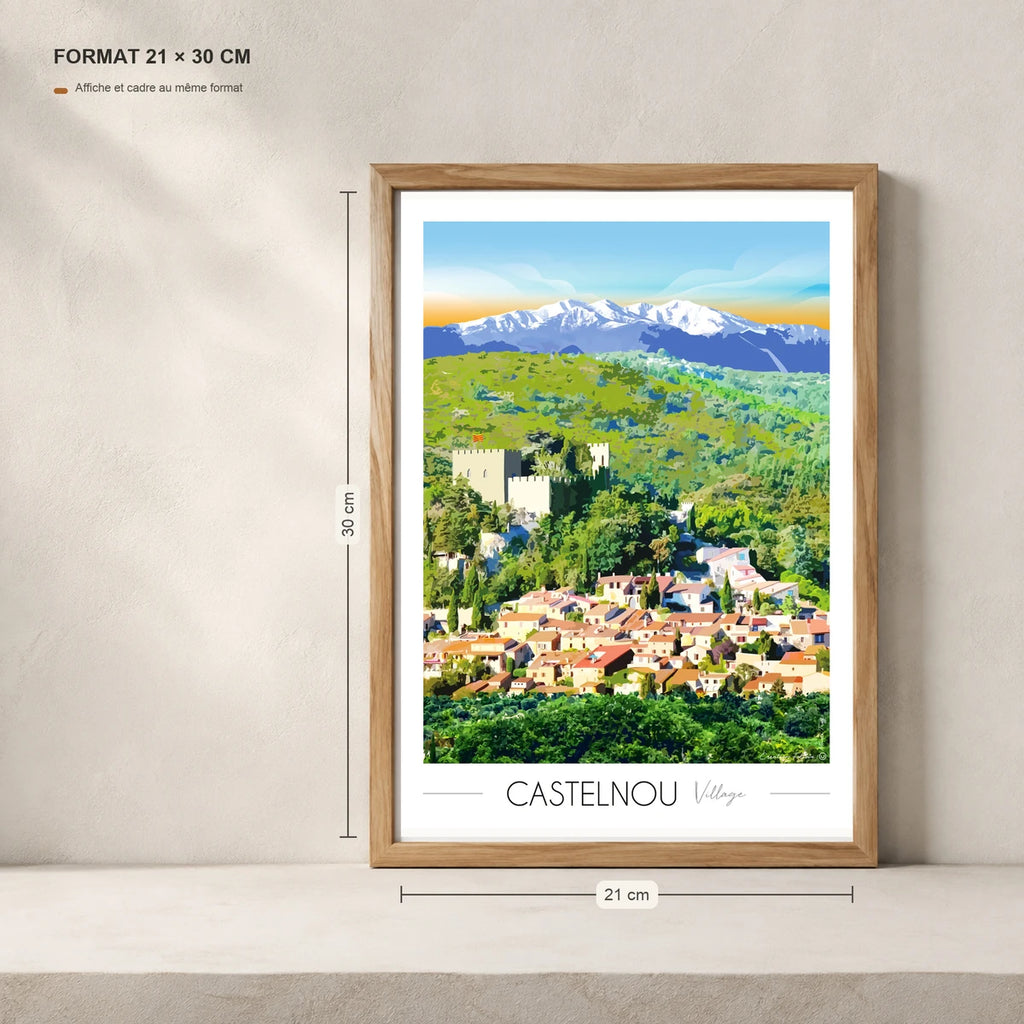Castelnou Pyrénées Orientales affiche A4 dans un cadre 21x30 cm