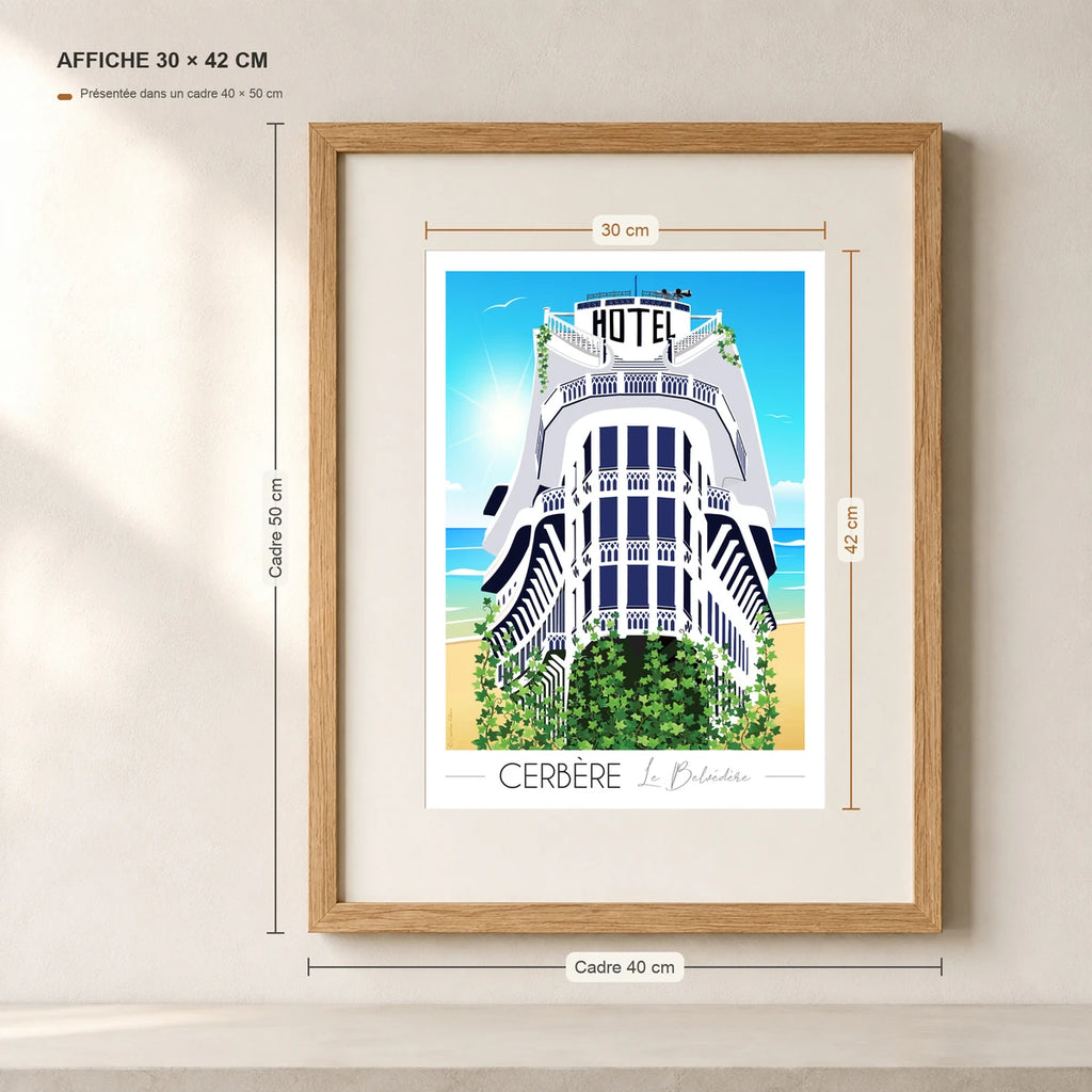 Cerbère Pyrénées Orientales affiche A3 dans un cadre 40x50 cm