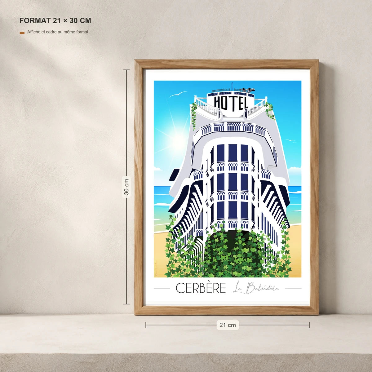 Cerbère Pyrénées Orientales affiche A4 dans un cadre 21x30 cm