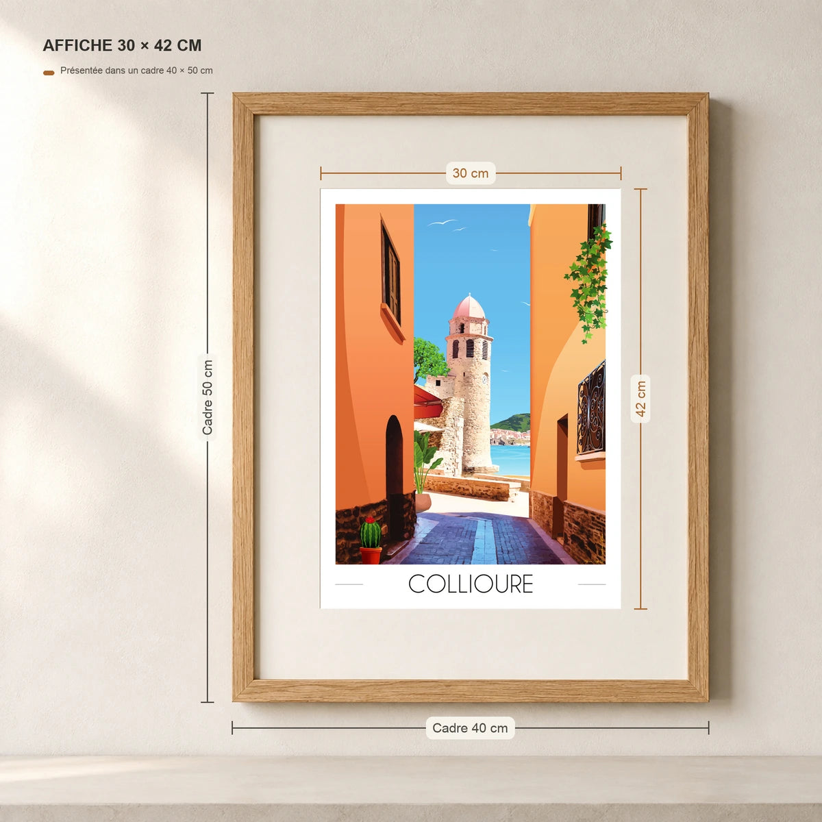 Clocher de Collioure en affiche A3 dans un cadre 40x50 cm