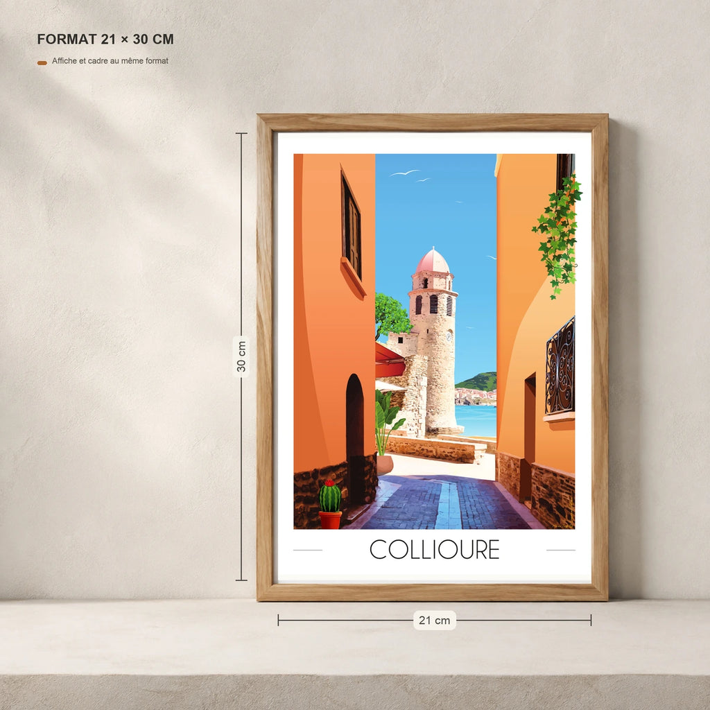 Clocher de Collioure en affiche A4 dans un cadre 21x30 cm