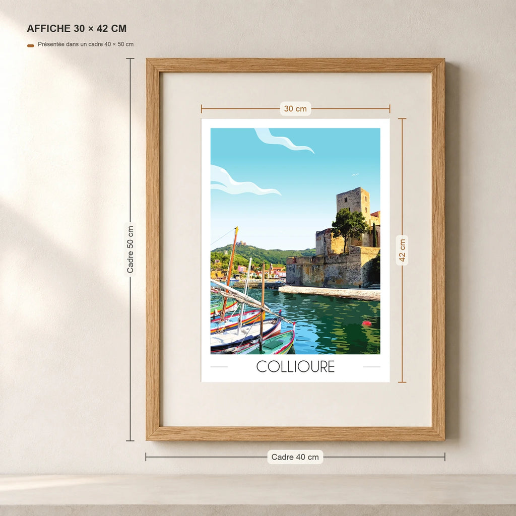 Château Royal de Collioure en affiche A3 dans un cadre 40x50 cm
