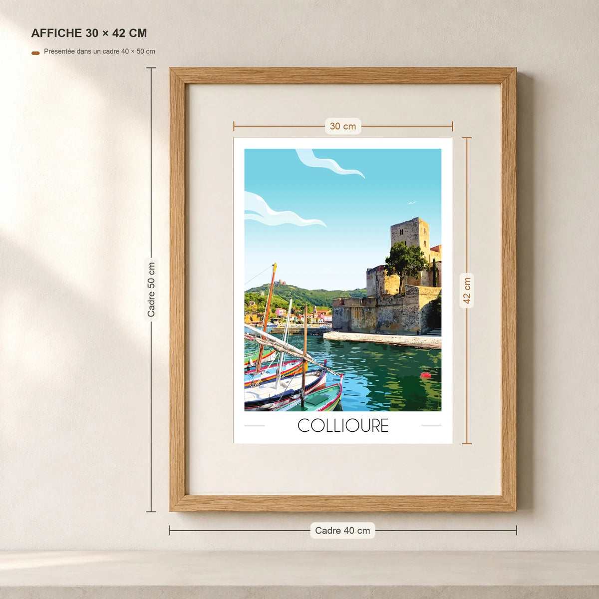 Château Royal de Collioure en affiche A3 dans un cadre 40x50 cm