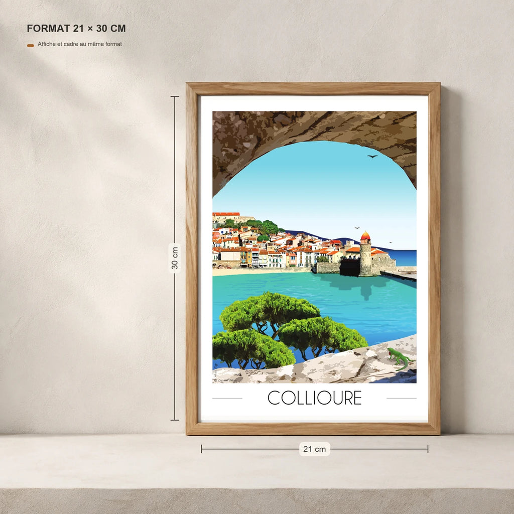 Collioure village de pecheurs Pyrénées Orientales affiche A4 dans un cadre 21x30 cm