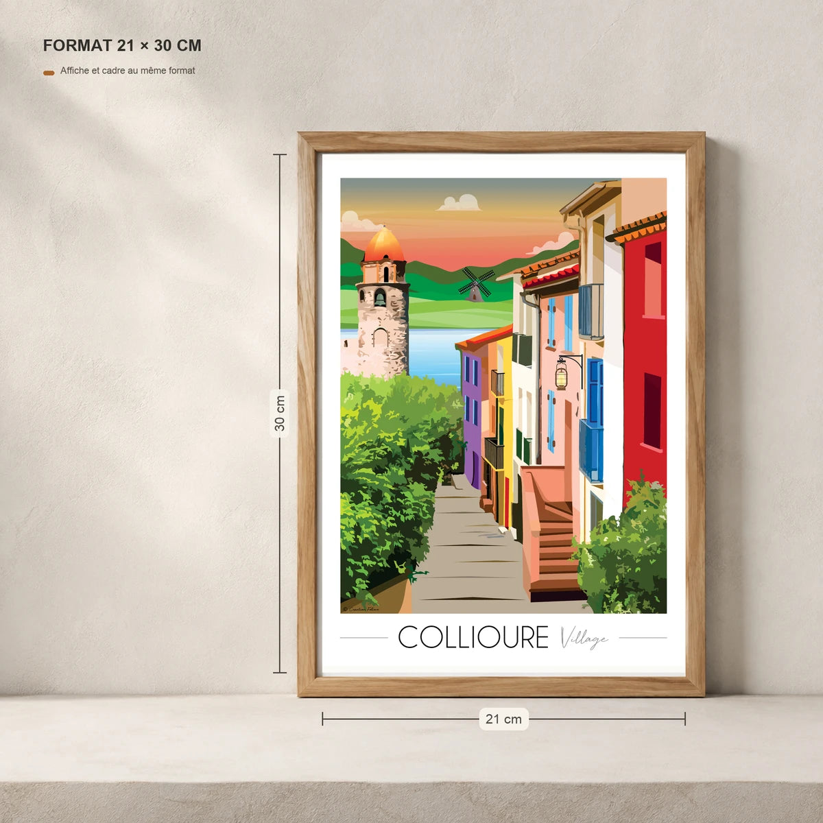 Collioure village Pyrénées Orientales affiche A4 dans un cadre 21x30 cm