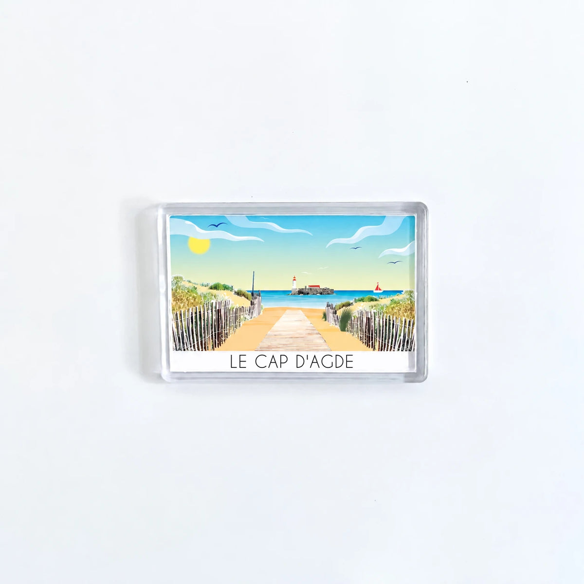 Vue de face du magnet Le Cap d'Agde dessiné par Marie Troff pour Foliove