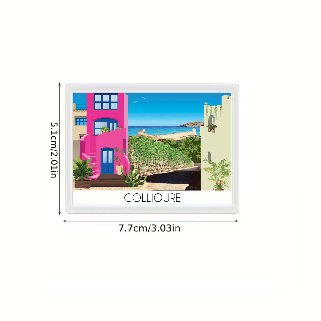 Dimensions Aimant pour frigo Collioure Maison rose