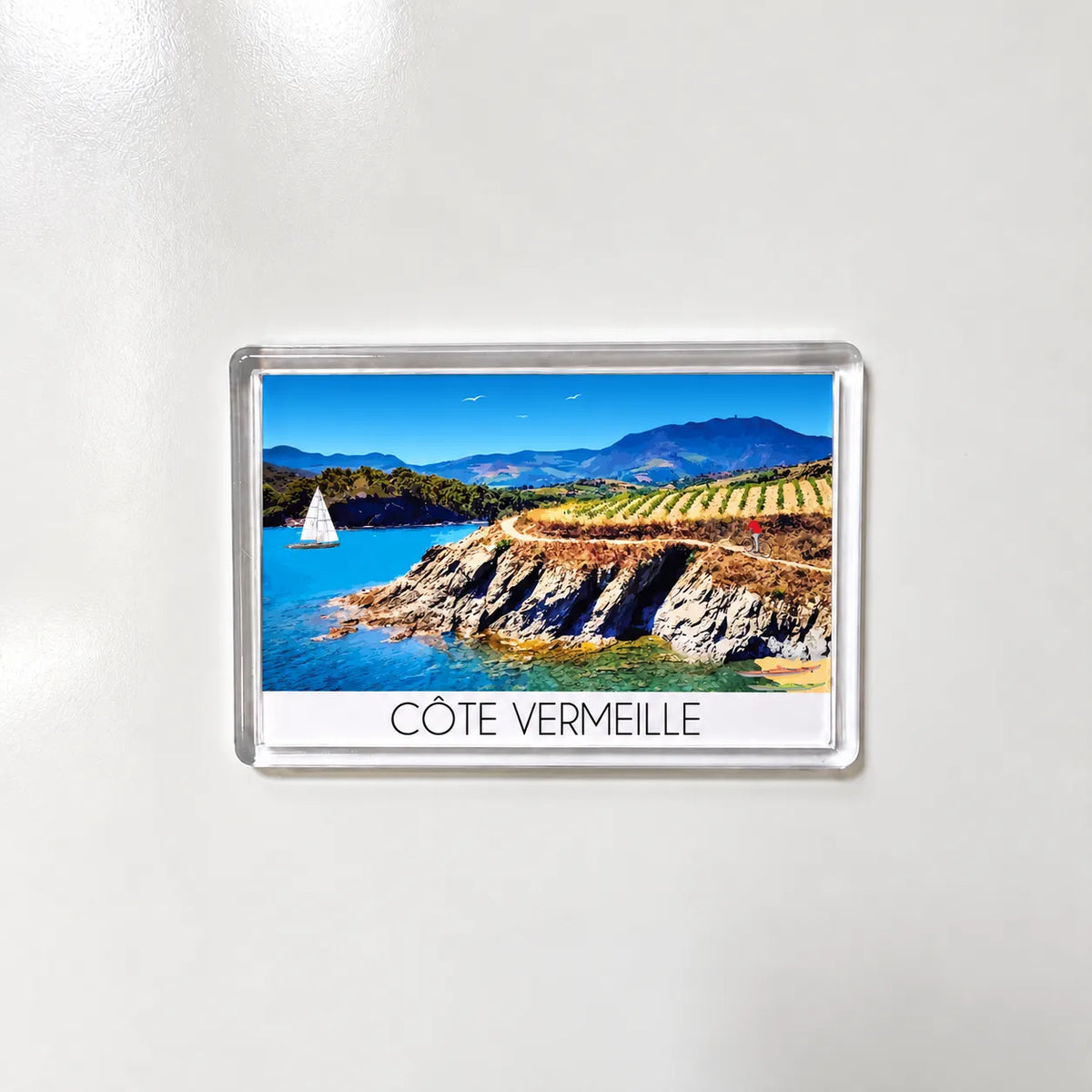 Aimant pour frigo criques des côtes vermeille vue de face