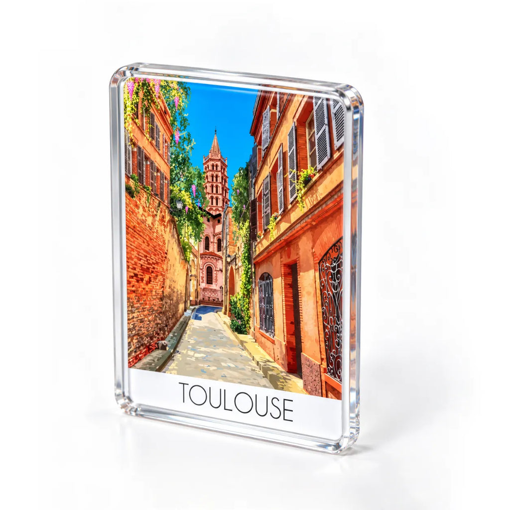 Aimant pour frigo Toulouse vue de profil