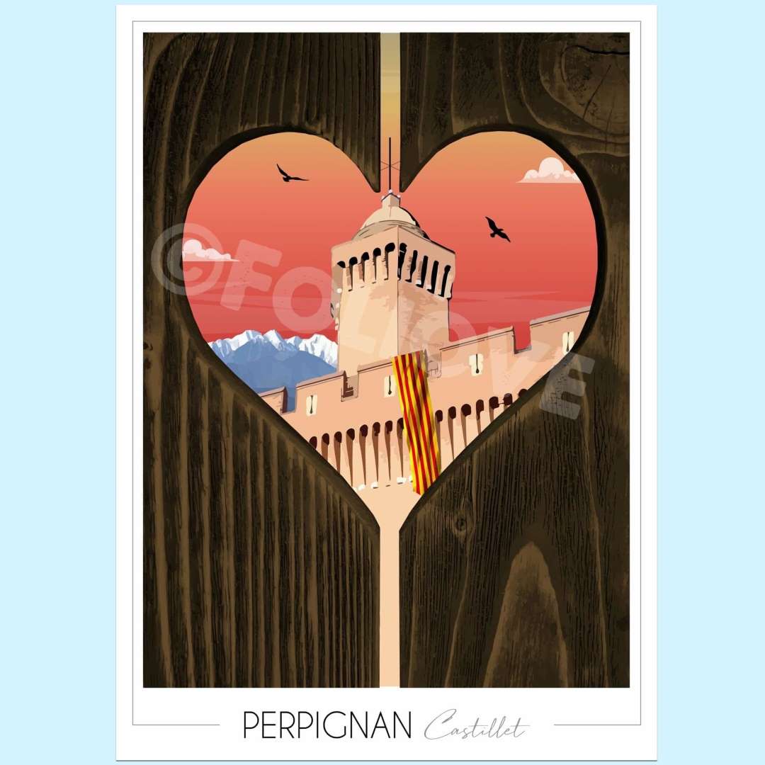 Affiche Perpignan Castillet au coucher du soleil