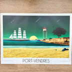 Affiche Port Vendres Voilier 50x70 cm | 150g