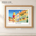 Affiche Saint Tropez format A3 dans un cadre en bois 40x50 cm