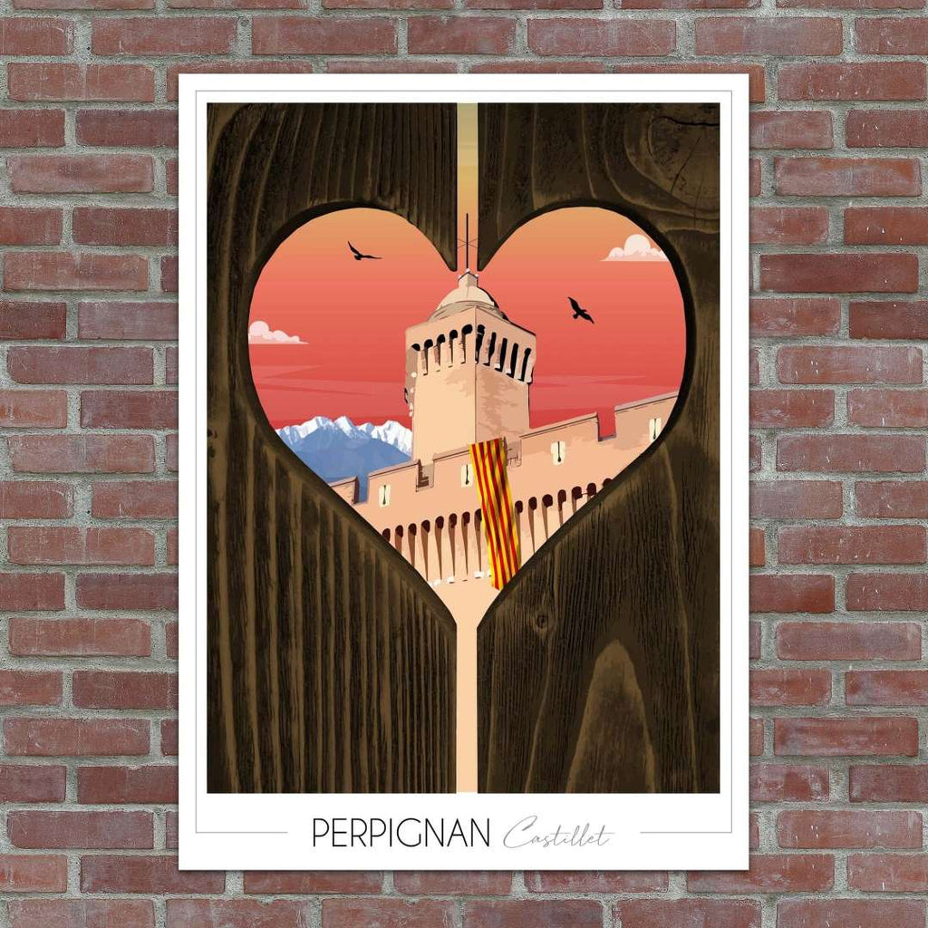 Affiche Perpignan Castillet au coucher du soleil