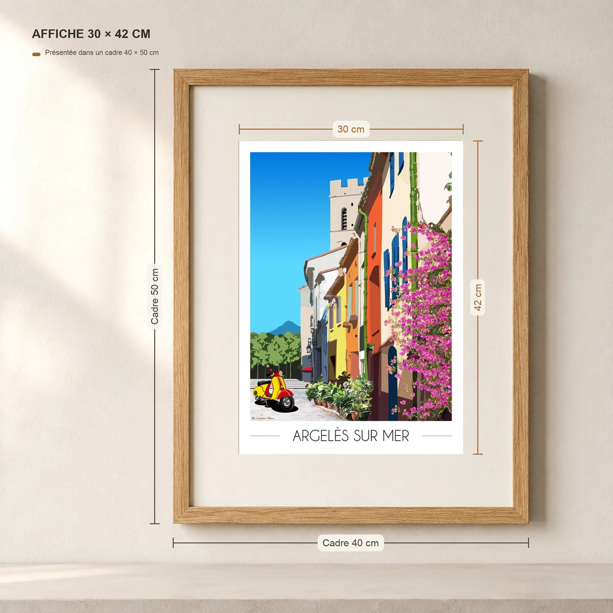 poster Argelès sur mer village A3 dans un cadre 30x42 cm