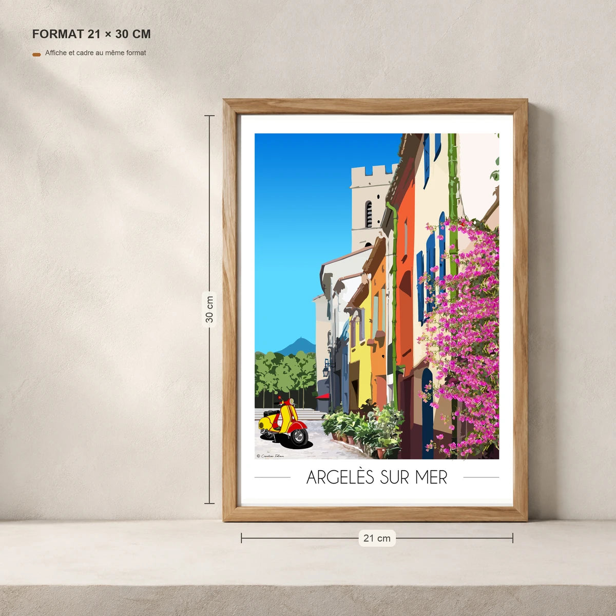 poster Argelès sur mer village A4 dans un cadre 21x30 cm