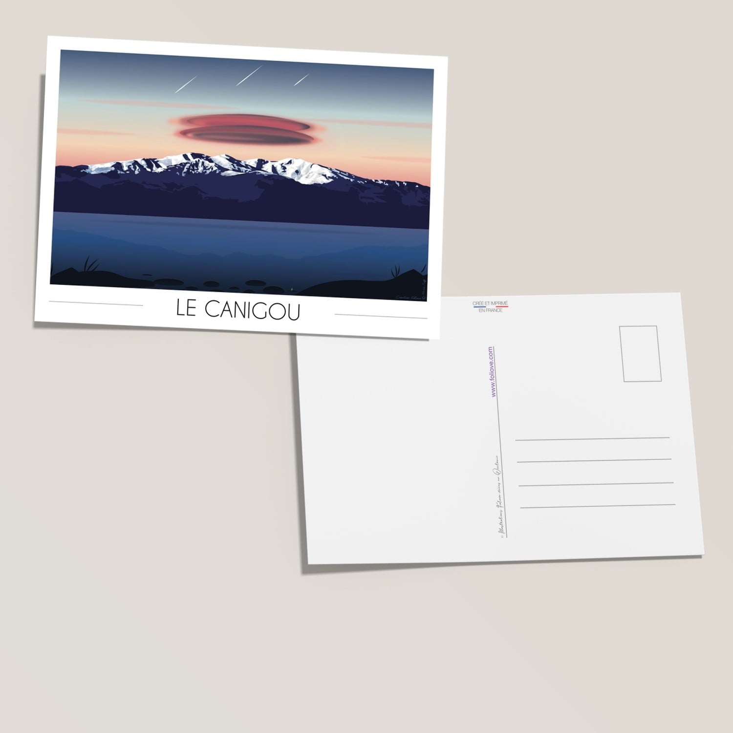 Carte postale du Canigou le soir