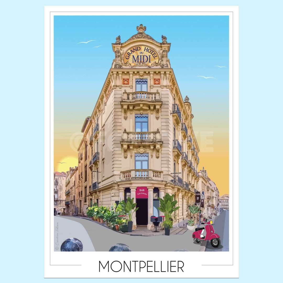 Affiche Montpellier Place de la Comédie - Hôtel du Midi