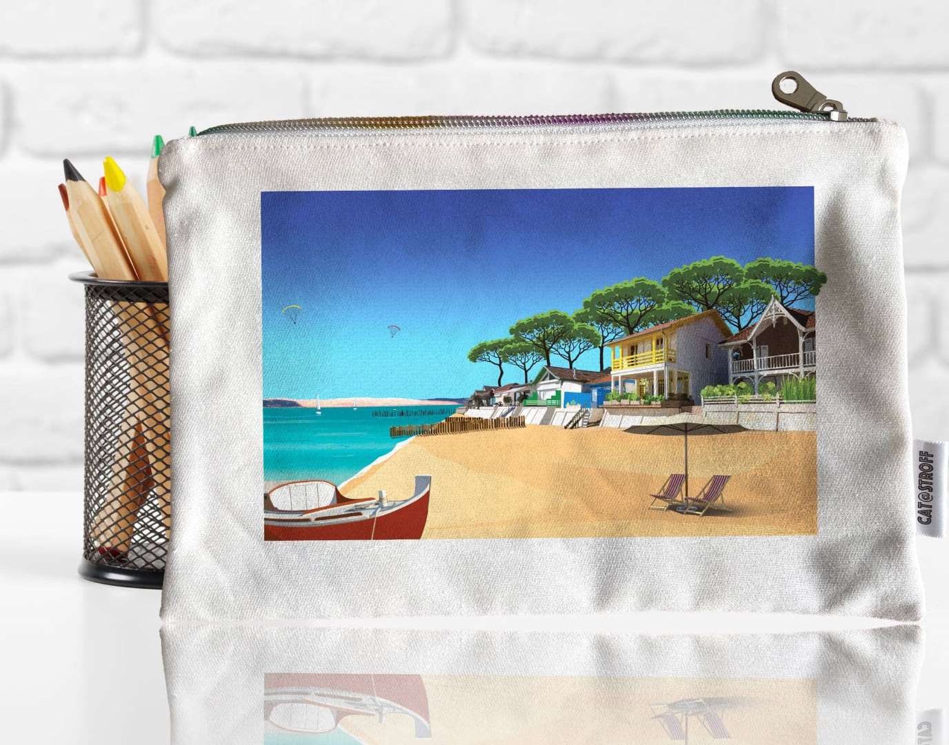 Pochette tissu Cap Ferret Village de l' Herbe
